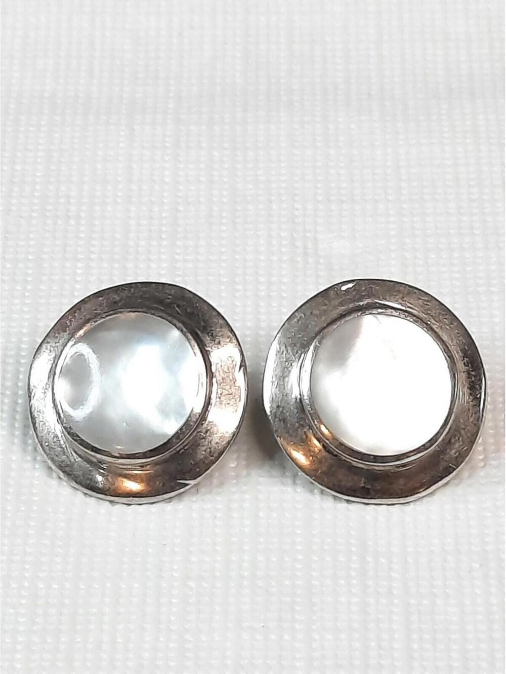 Vintage Womens Mexico 925 / Sterling Silver & Circular Mother of Pearl Earrings